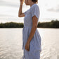 June Dress in Blue and White Stripe Linen/Cotton Made to Order