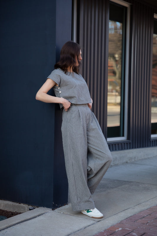 Handwoven Cotton Pants in Black and White Gingham Made to Order