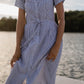 June Dress in Blue and White Stripe Linen/Cotton Made to Order