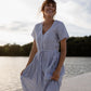 June Dress in Blue and White Stripe Linen/Cotton Made to Order