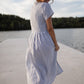 June Dress in Blue and White Stripe Linen/Cotton Made to Order