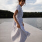 June Dress in Blue and White Stripe Linen/Cotton Made to Order