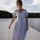 June Dress in Blue and White Stripe Linen/Cotton Made to Order