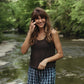 Lindy Hand Knit Cotton Lace Tank in Mauve Brown