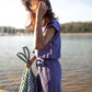 Katie Handwoven Cotton Crop Set in Periwinkle and Kelly Green