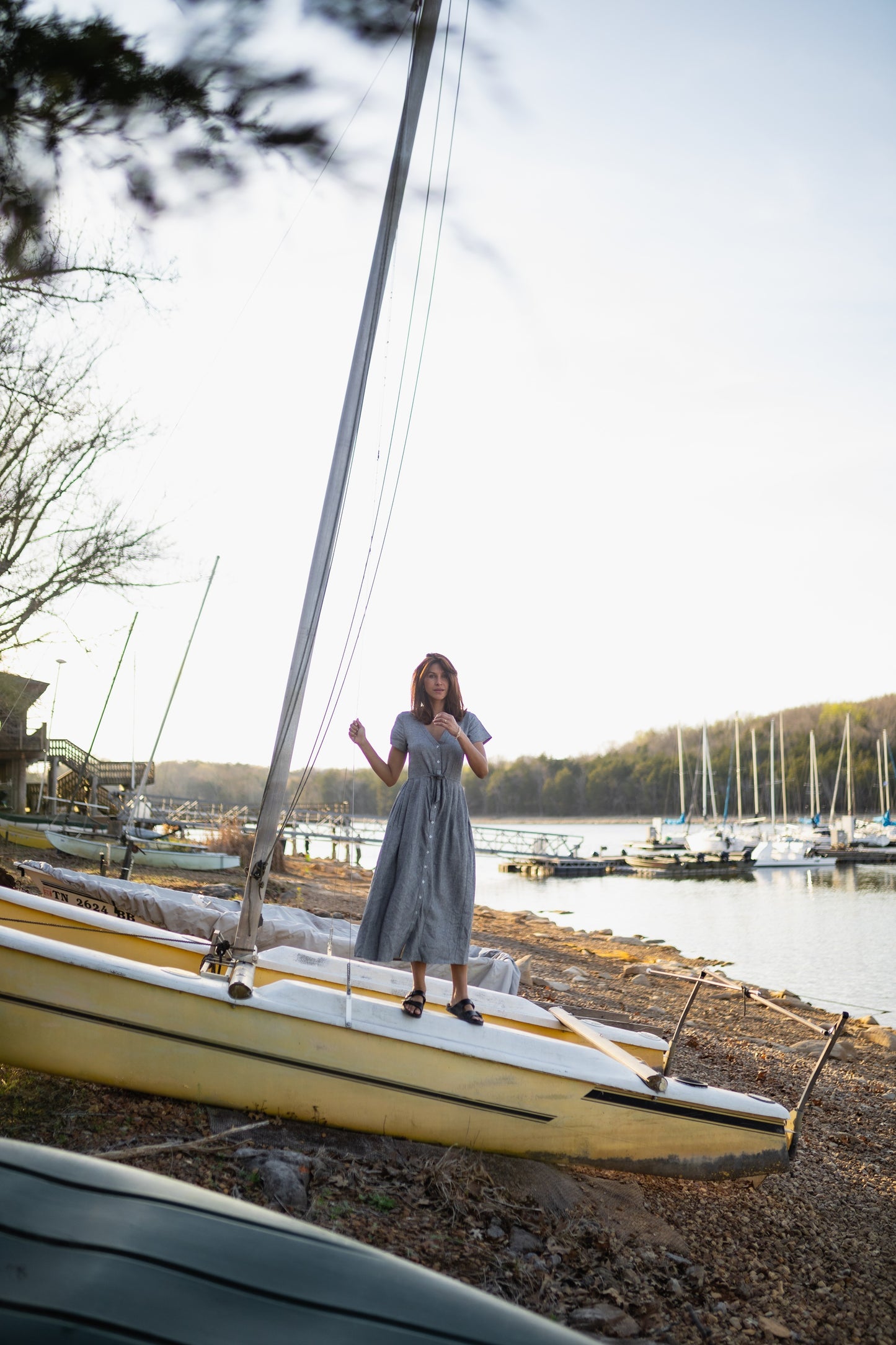 June Dress in Tiny Black and White Chambray Check