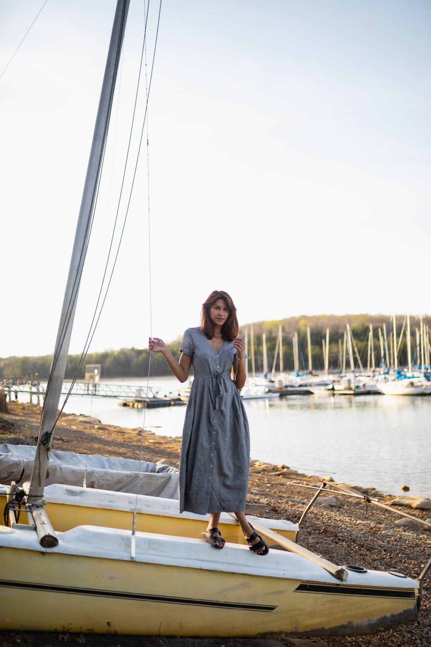 June Dress in Tiny Black and White Chambray Check