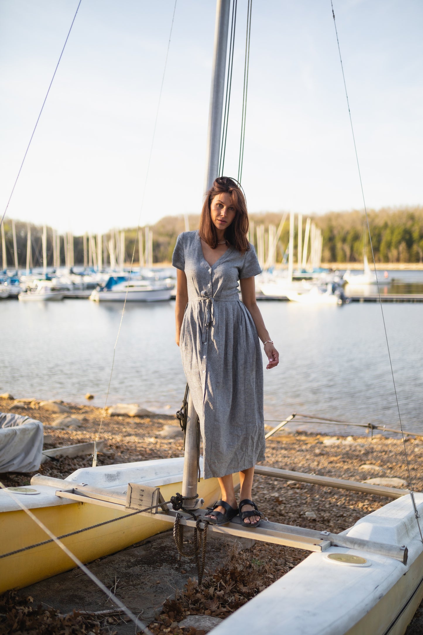 June Dress in Tiny Black and White Chambray Check