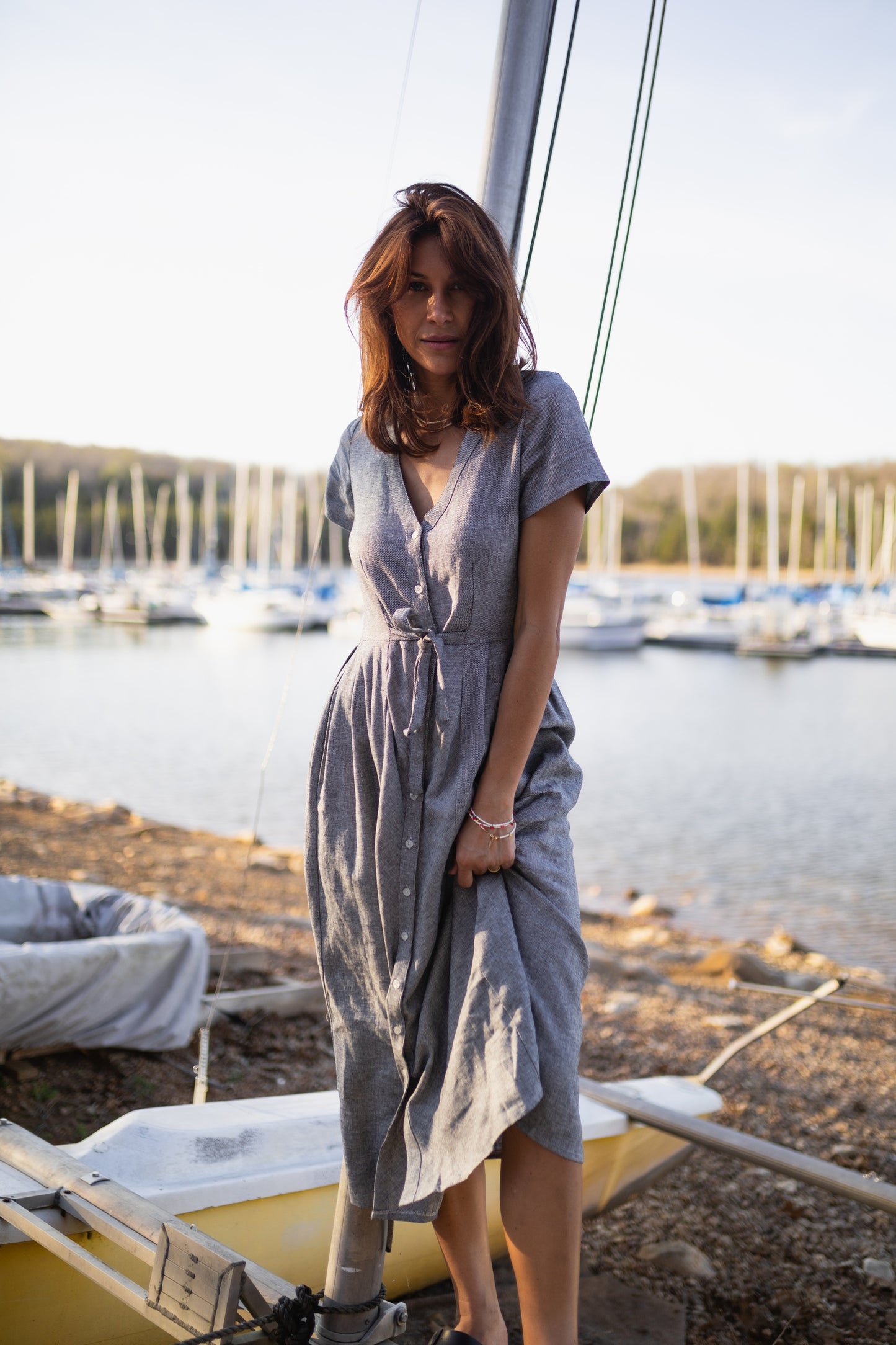 June Dress in Tiny Black and White Chambray Check