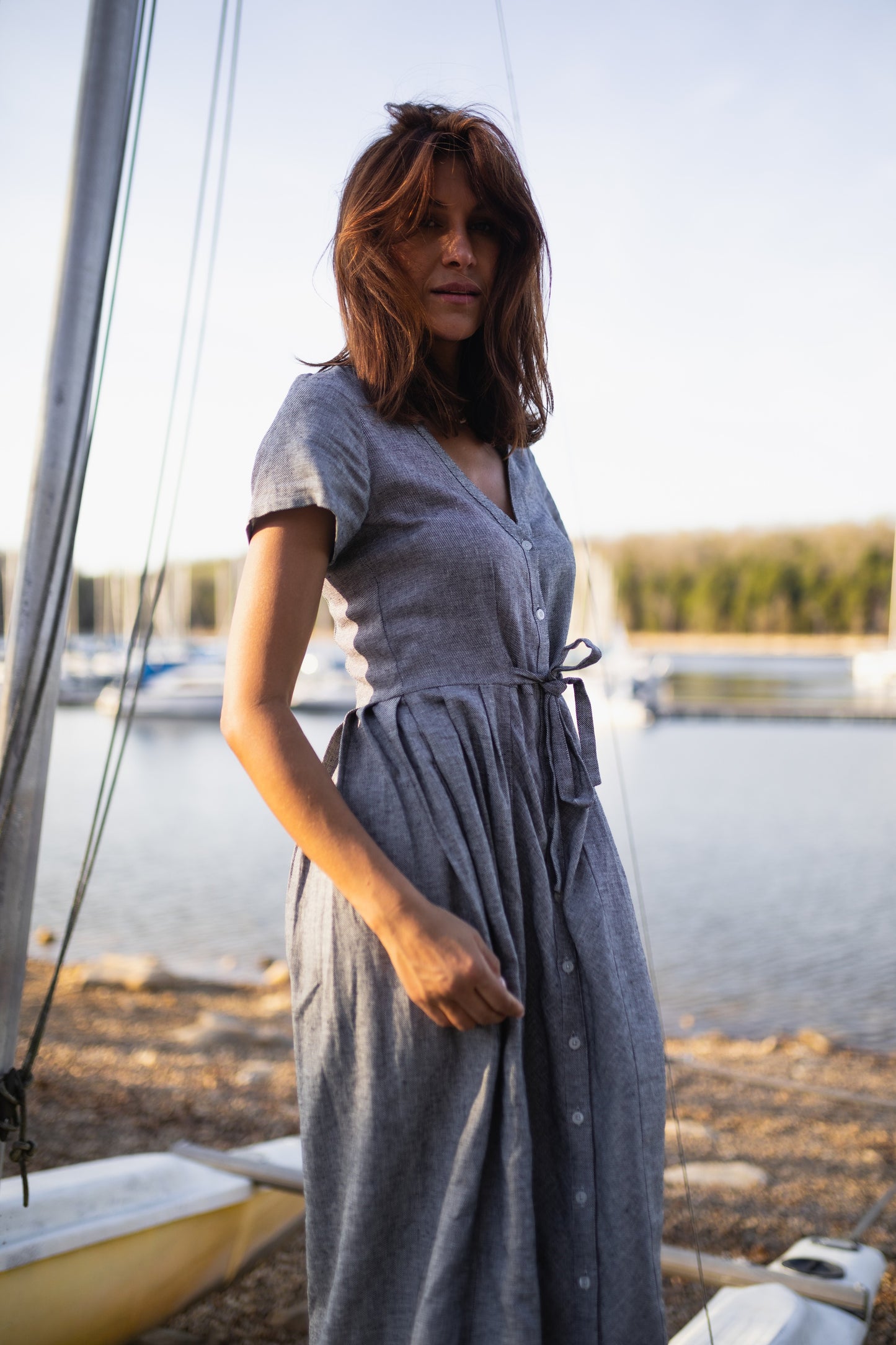 June Dress in Tiny Black and White Chambray Check