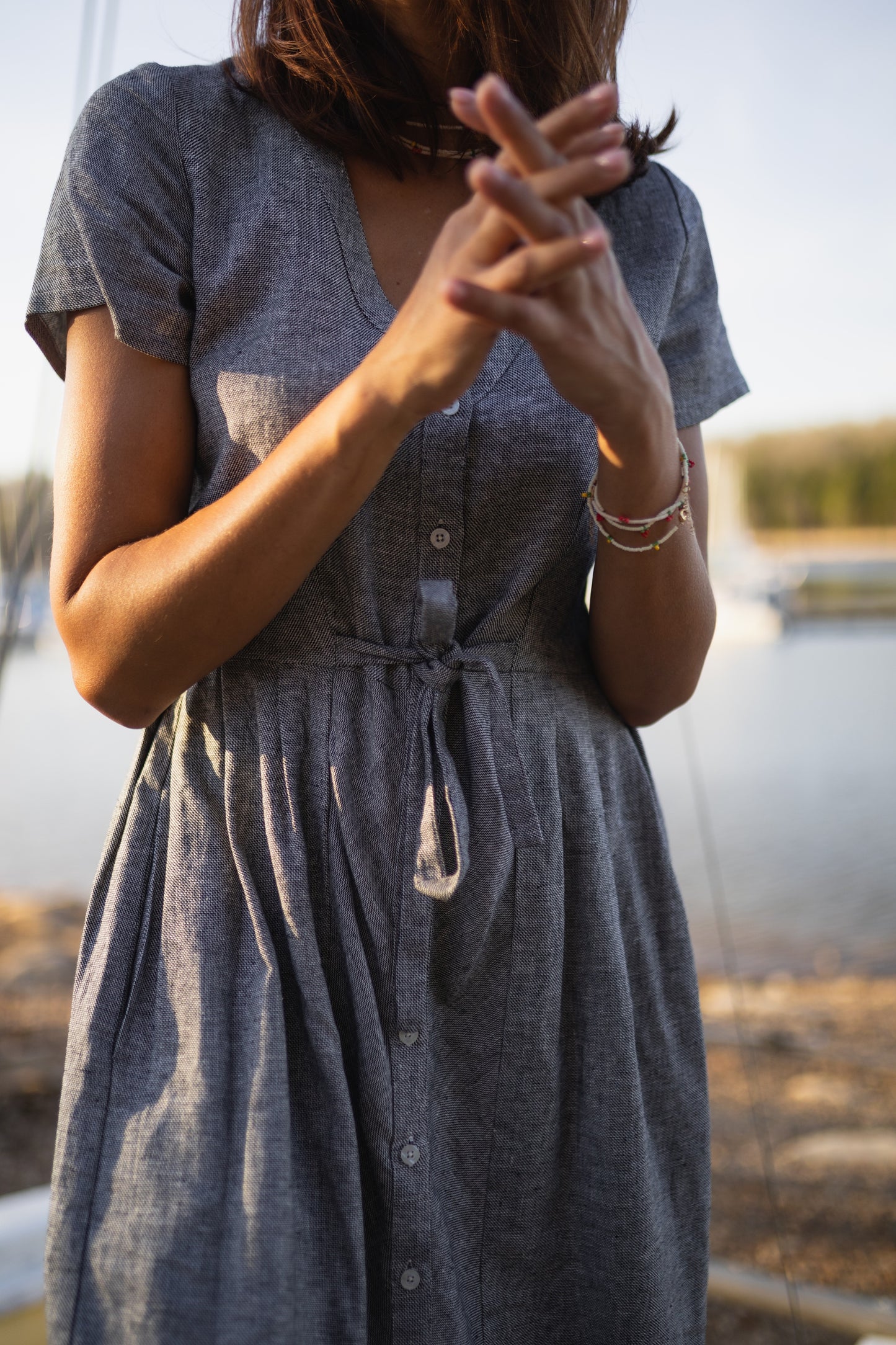 June Dress in Tiny Black and White Chambray Check