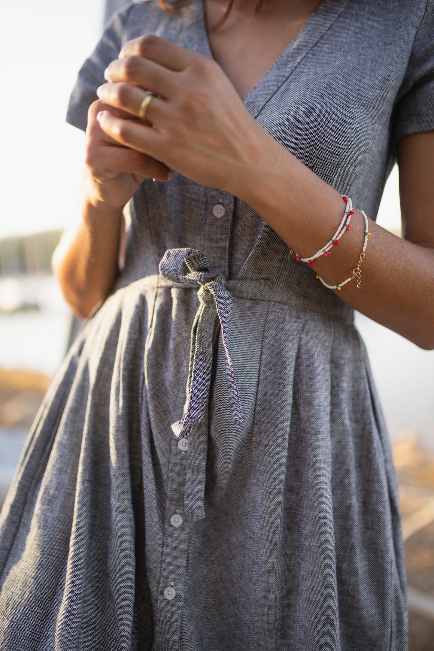 June Dress in Tiny Black and White Chambray Check