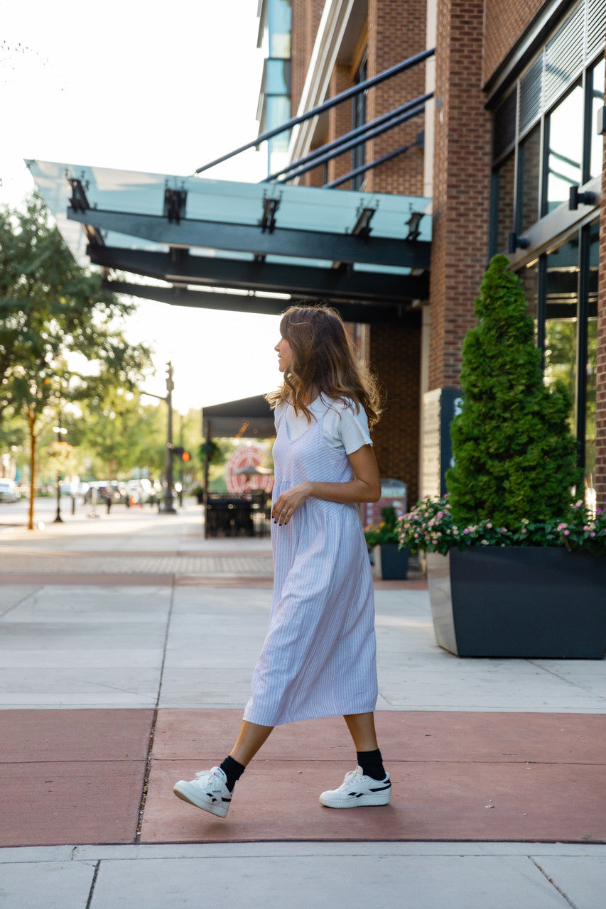 Faro Dress in Recycled Beige and White Linen