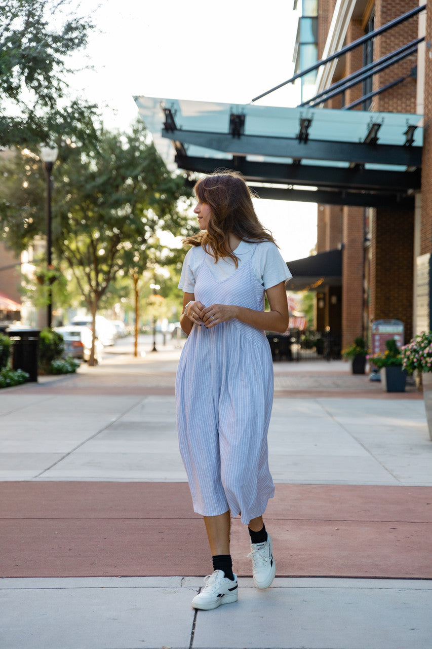 Faro Dress in Recycled Beige and White Linen