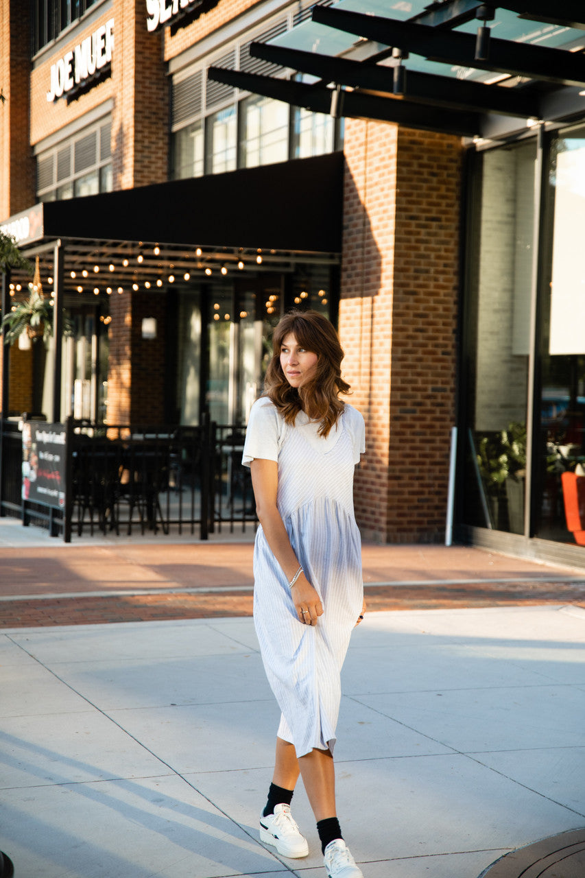 Faro Dress in Recycled Beige and White Linen