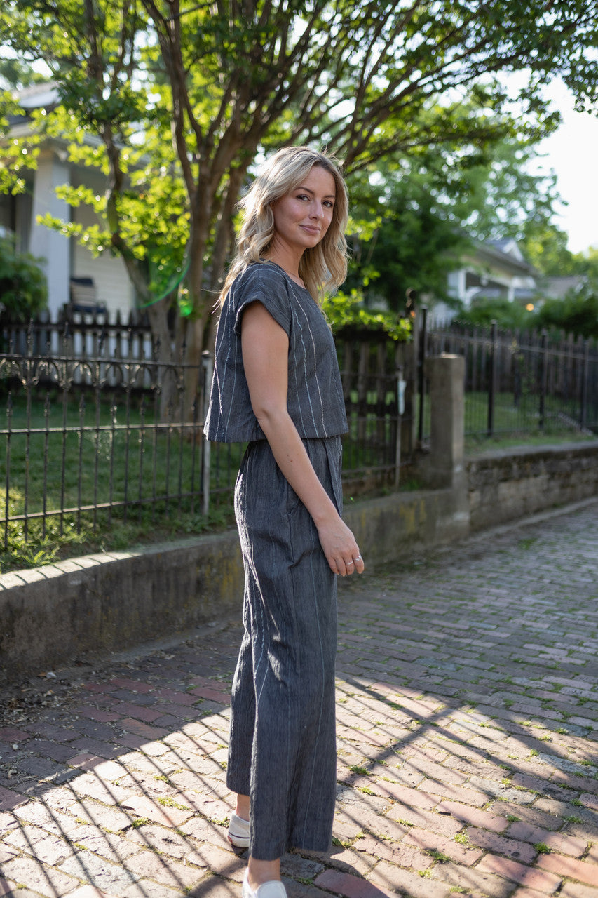 Handwoven Cotton Crop Pants in Midnight Chambray Made to Order