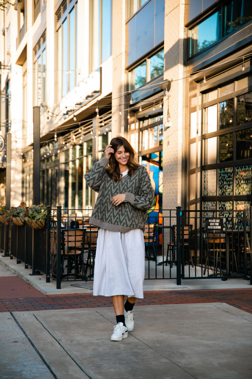 Faro Dress in Recycled Beige and White Linen