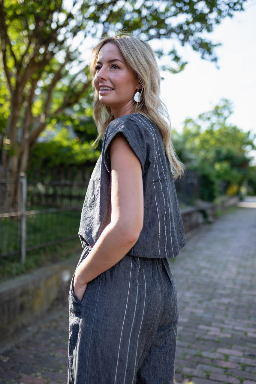 Handwoven Cotton Crop Pants in Midnight Chambray Made to Order