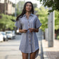 Paige Handwoven Cotton Relaxed Shirt Dress in Blue and White Pin-Stripe Made to Order