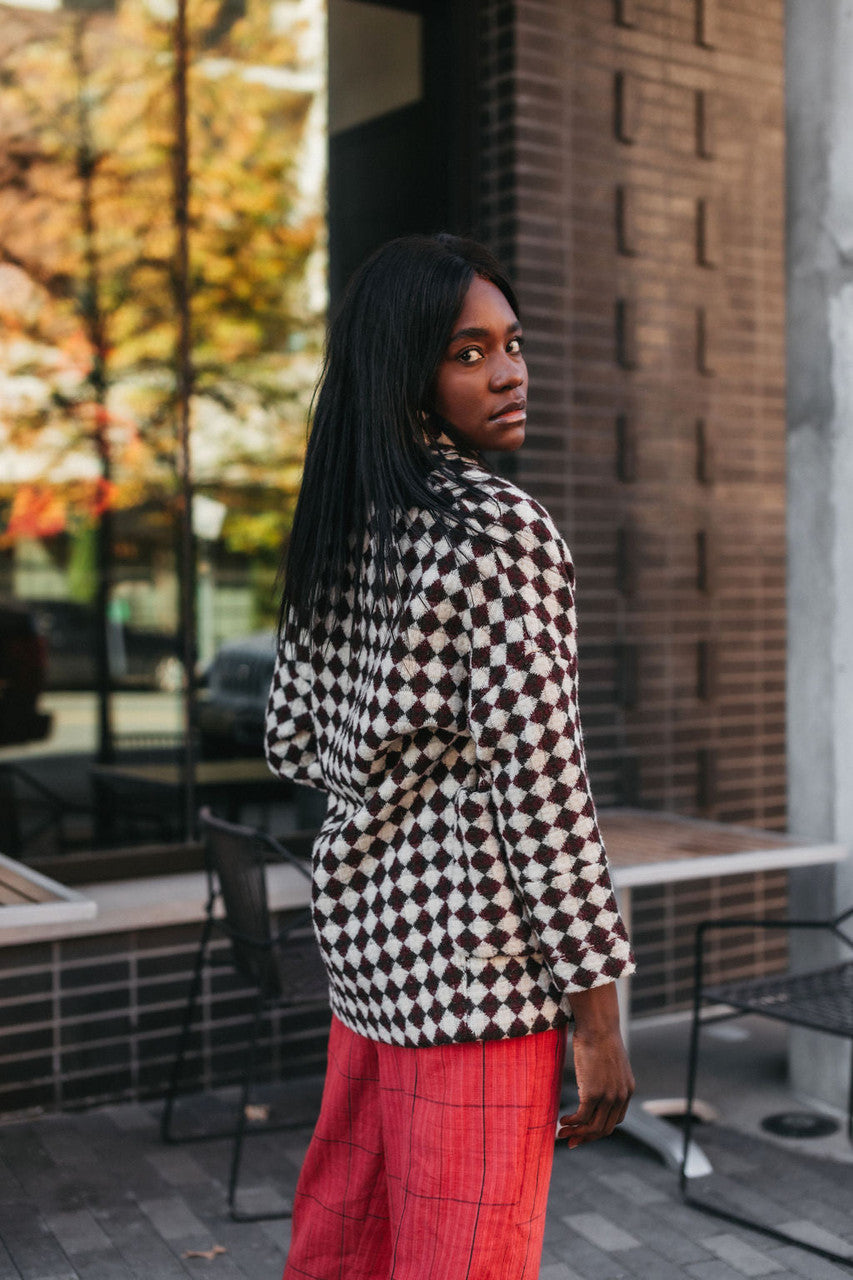 Portuguese Wool Pieper Coat in Grey Houndstooth