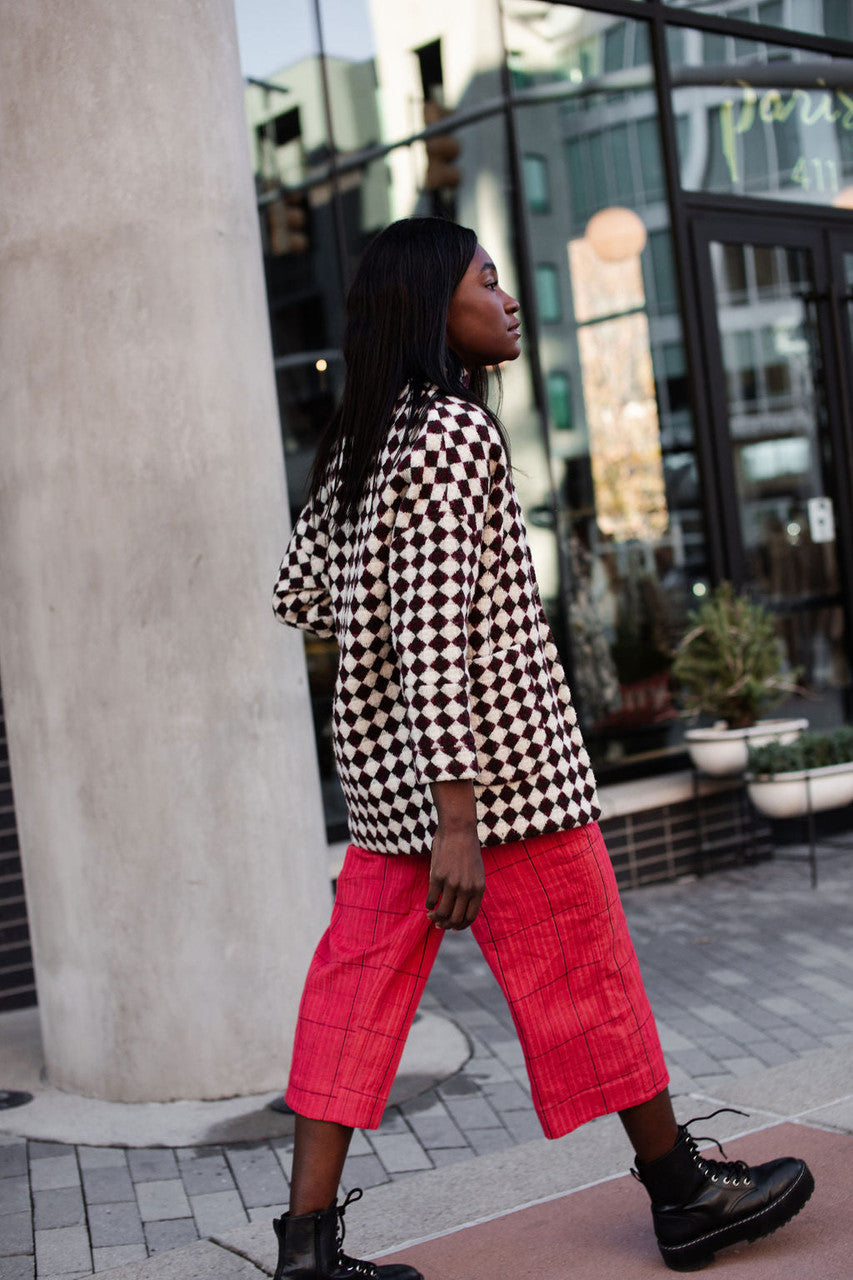 Portuguese Wool Pieper Coat in Grey Houndstooth