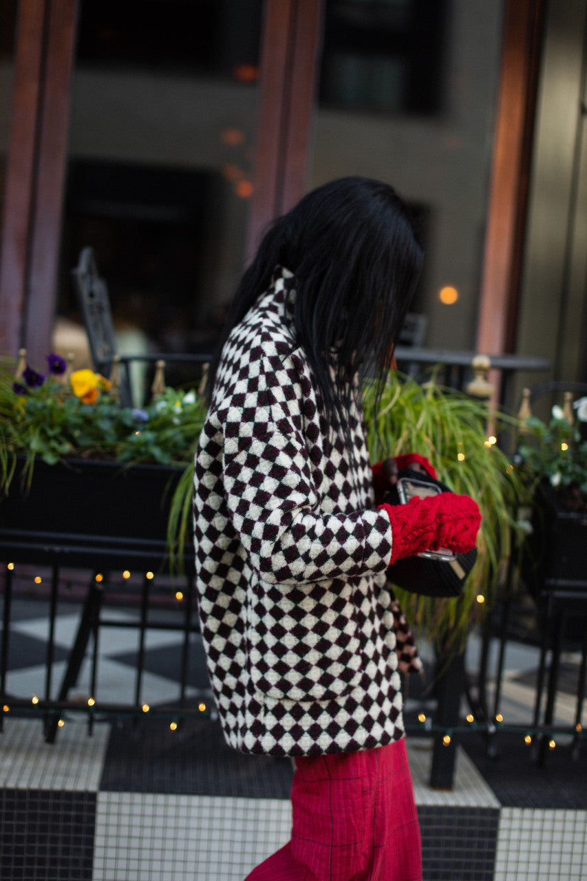 Portuguese Wool Pieper Coat in Grey Houndstooth