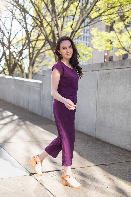 Katie Handwoven Cotton Set in Plum Set - XS Pants, S M and XL Shirt