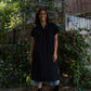 Paula Handwoven Cotton Tunic Dress in Black Made to Order
