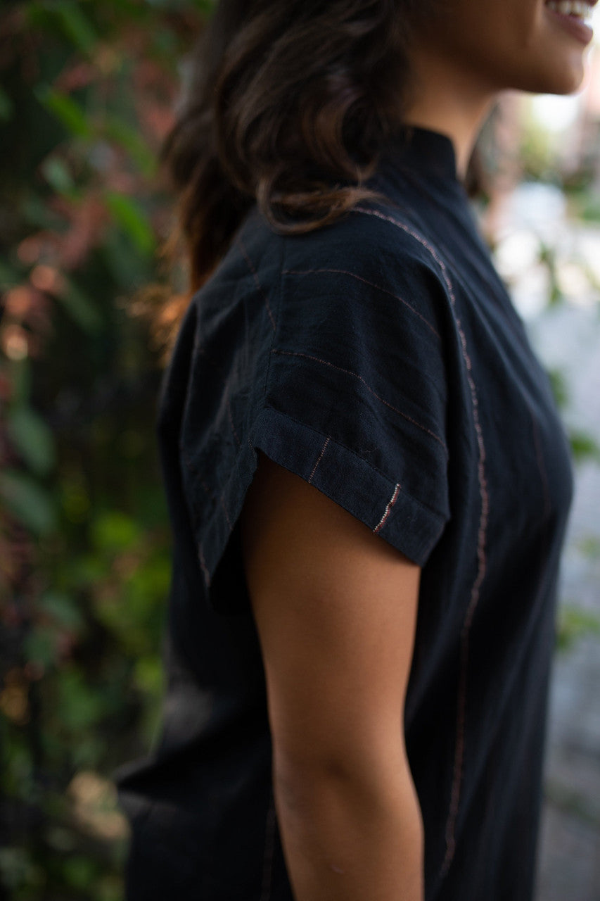 Paula Handwoven Cotton Tunic Dress in Teal Plaid Made to Order