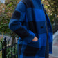 Portuguese Wool Pieper Coat in Cobalt and Black Plaid Made to Order