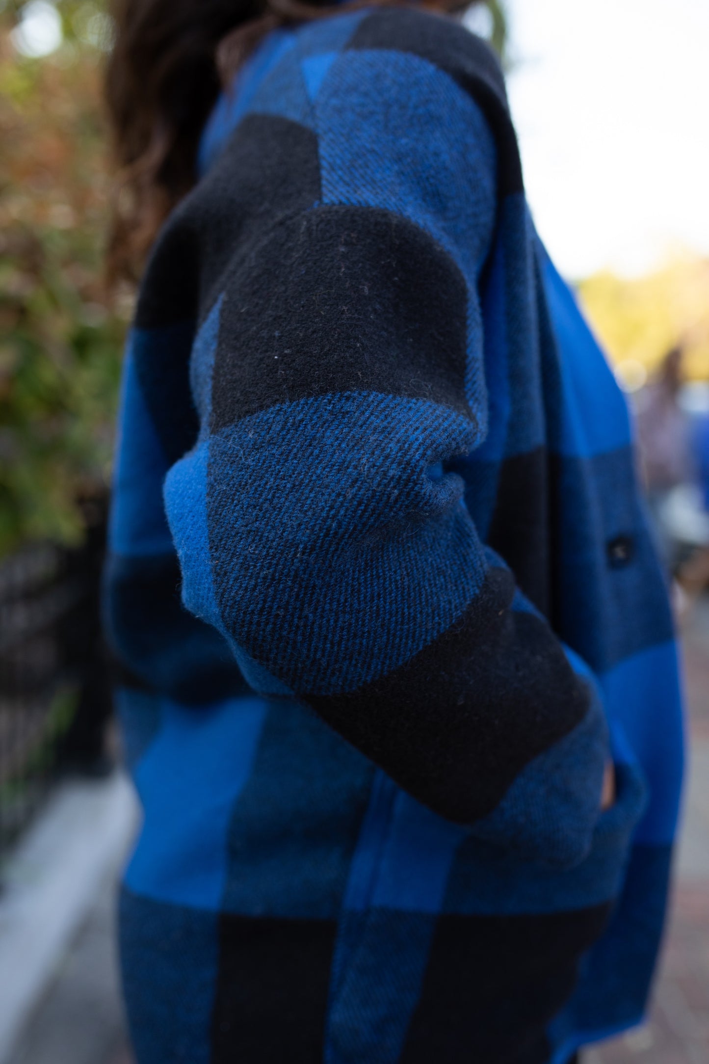 Portuguese Wool Pieper Coat in Cobalt and Black Plaid Made to Order