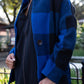 Portuguese Wool Pieper Coat in Cobalt and Black Plaid Made to Order