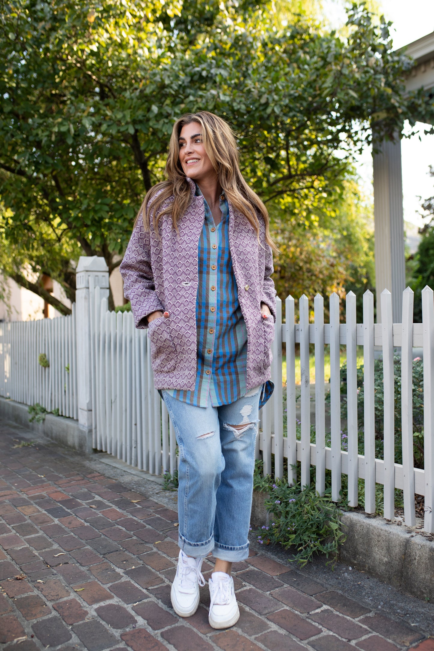 Portuguese Wool Pieper Coat in Purple Dot Made to Order