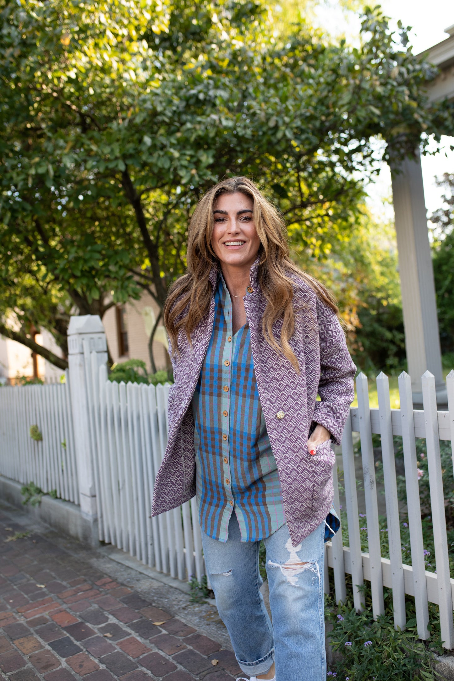 Portuguese Wool Pieper Coat in Purple Dot Made to Order