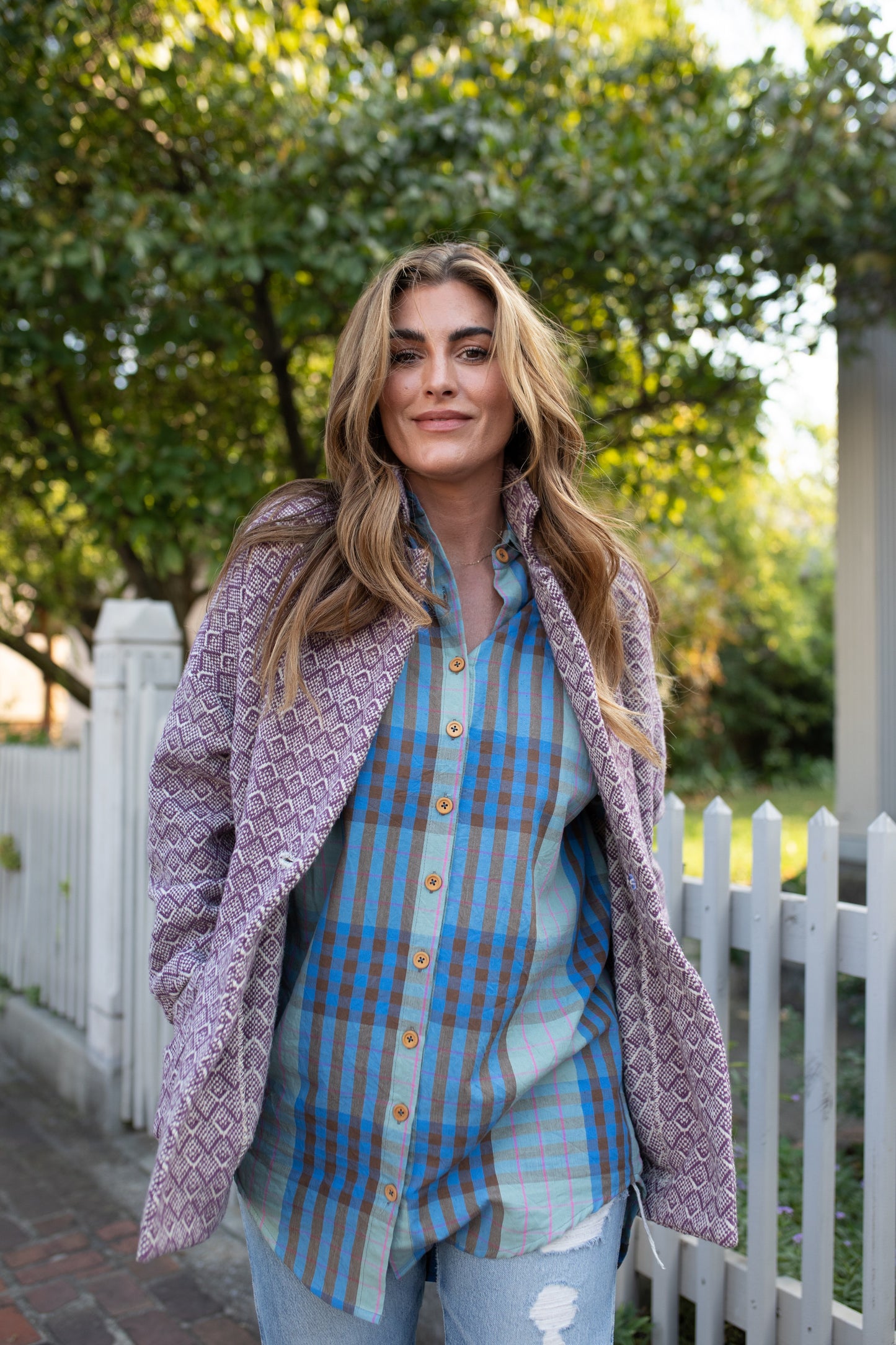 Portuguese Wool Pieper Coat in Purple Dot Made to Order