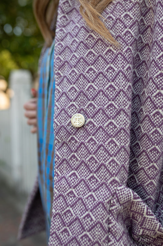 Portuguese Wool Pieper Coat in Purple Dot Made to Order