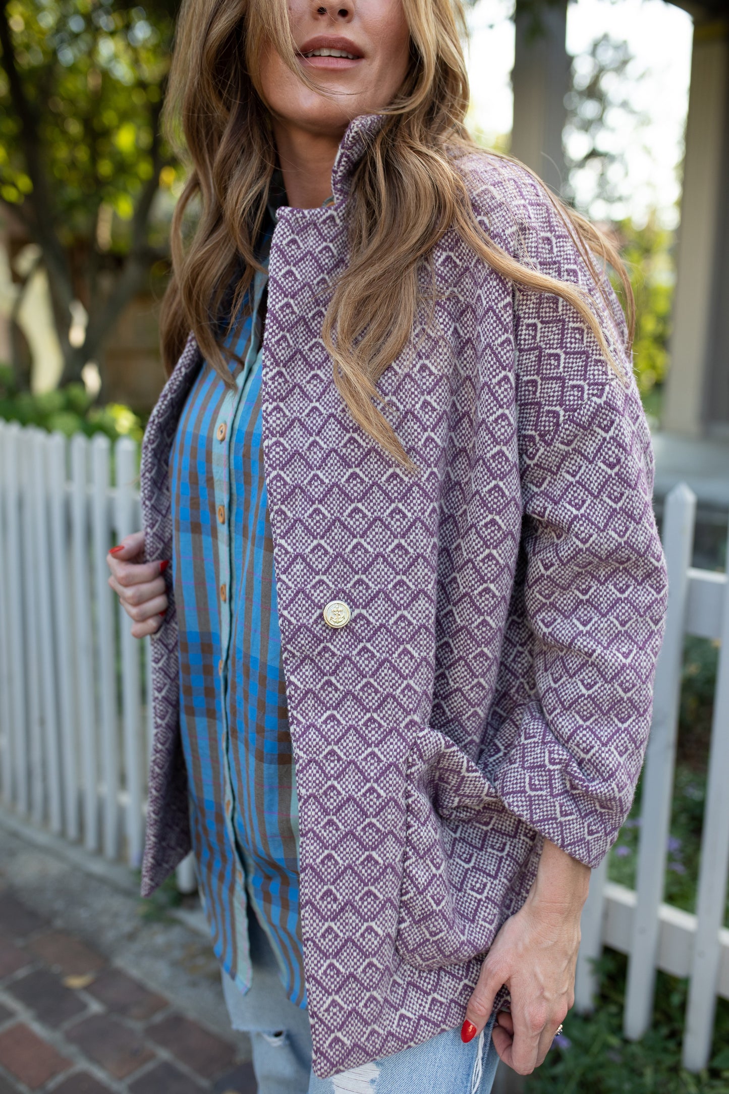 Portuguese Wool Pieper Coat in Purple Dot Made to Order