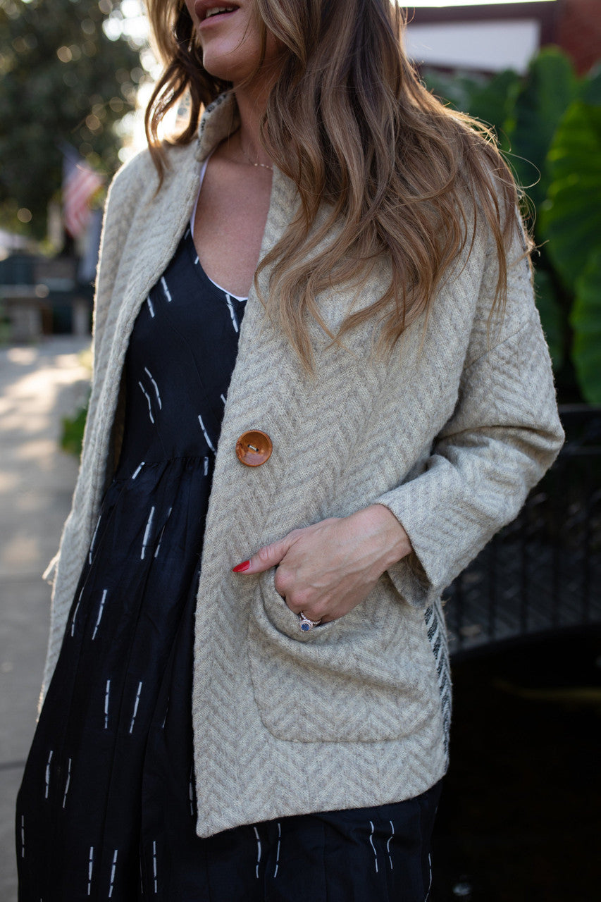 Portuguese Wool Pieper Coat in Neutral Mix-Match Herringbone - Pre-Order 1/30