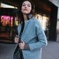 Portuguese Wool Pieper Coat in Cobalt and Cream Herringbone Made to Order