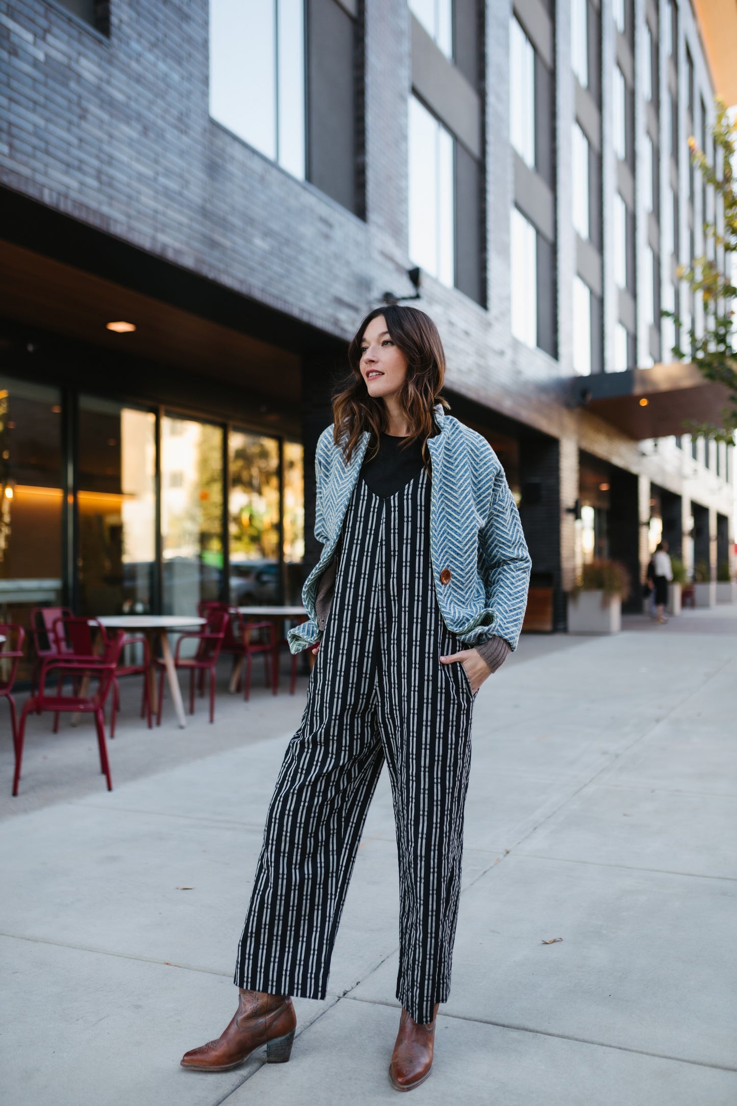 Portuguese Wool Pieper Coat in Cobalt and Cream Herringbone Made to Order