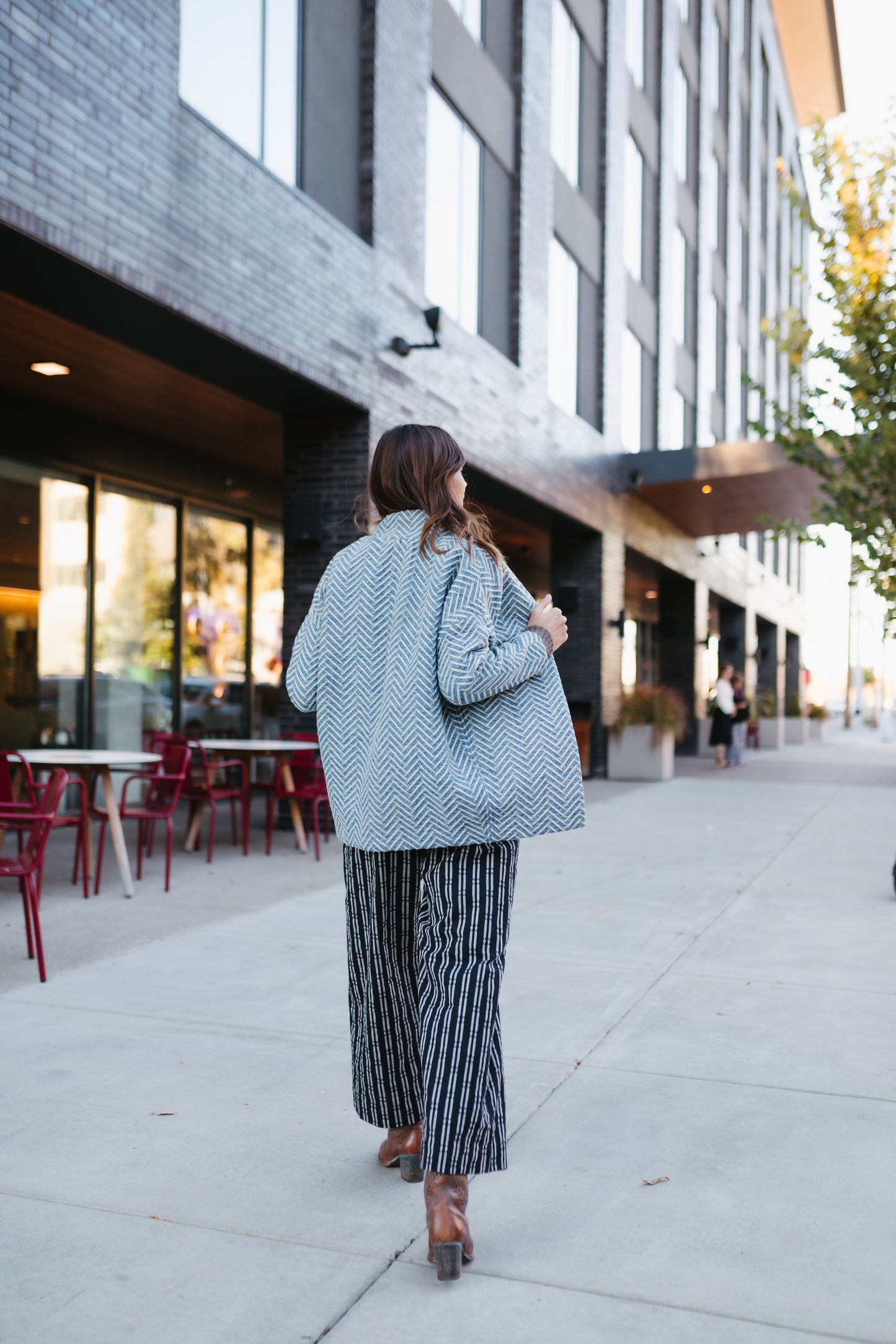 Portuguese Wool Pieper Coat in Cobalt and Cream Herringbone Made to Order