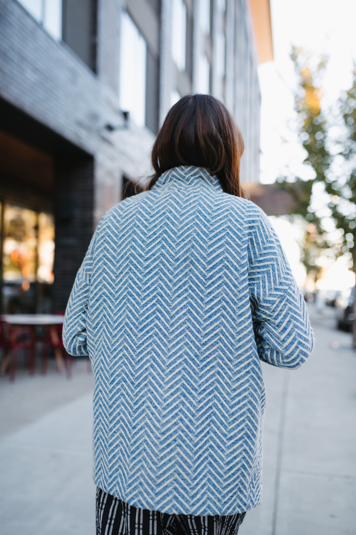 Portuguese Wool Pieper Coat in Cobalt and Cream Herringbone Made to Order