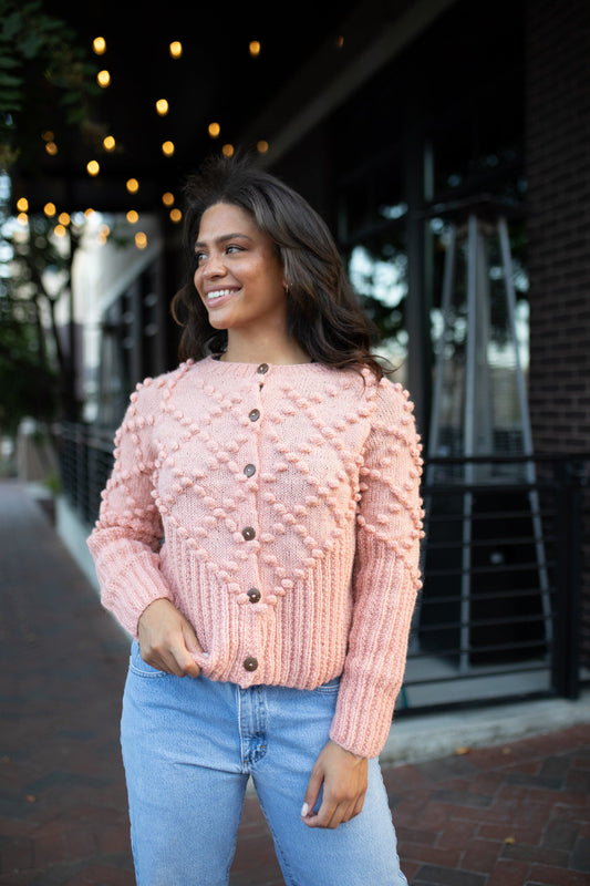 Hand Knit Nepali Wool Jill Sweater in Rose - Pre-Order 2/30