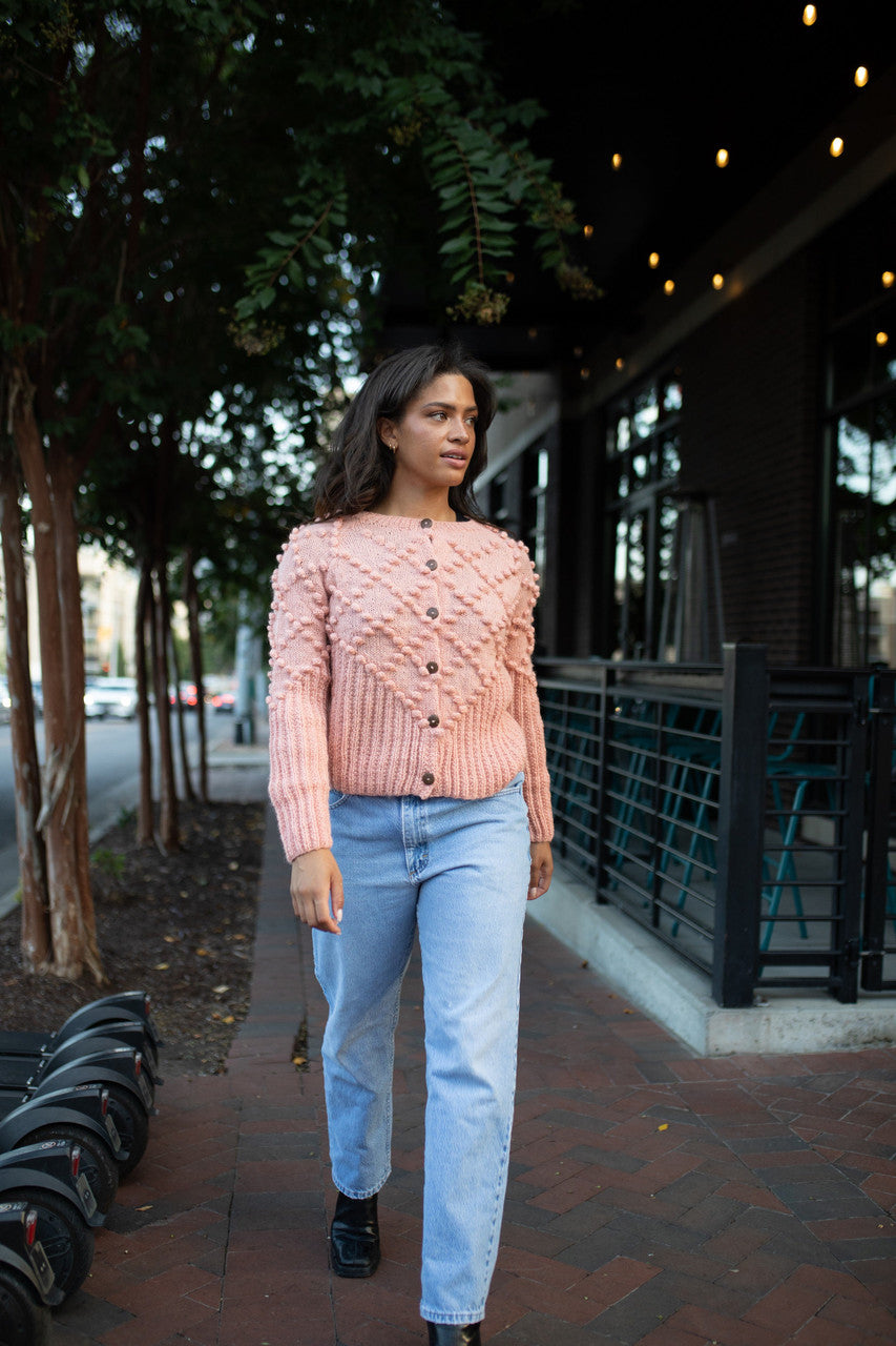 Hand Knit Nepali Wool Jill Sweater in Rose - Pre-Order 2/30