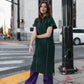 Paula Handwoven Cotton Tunic Dress in Dark Green Made to Order