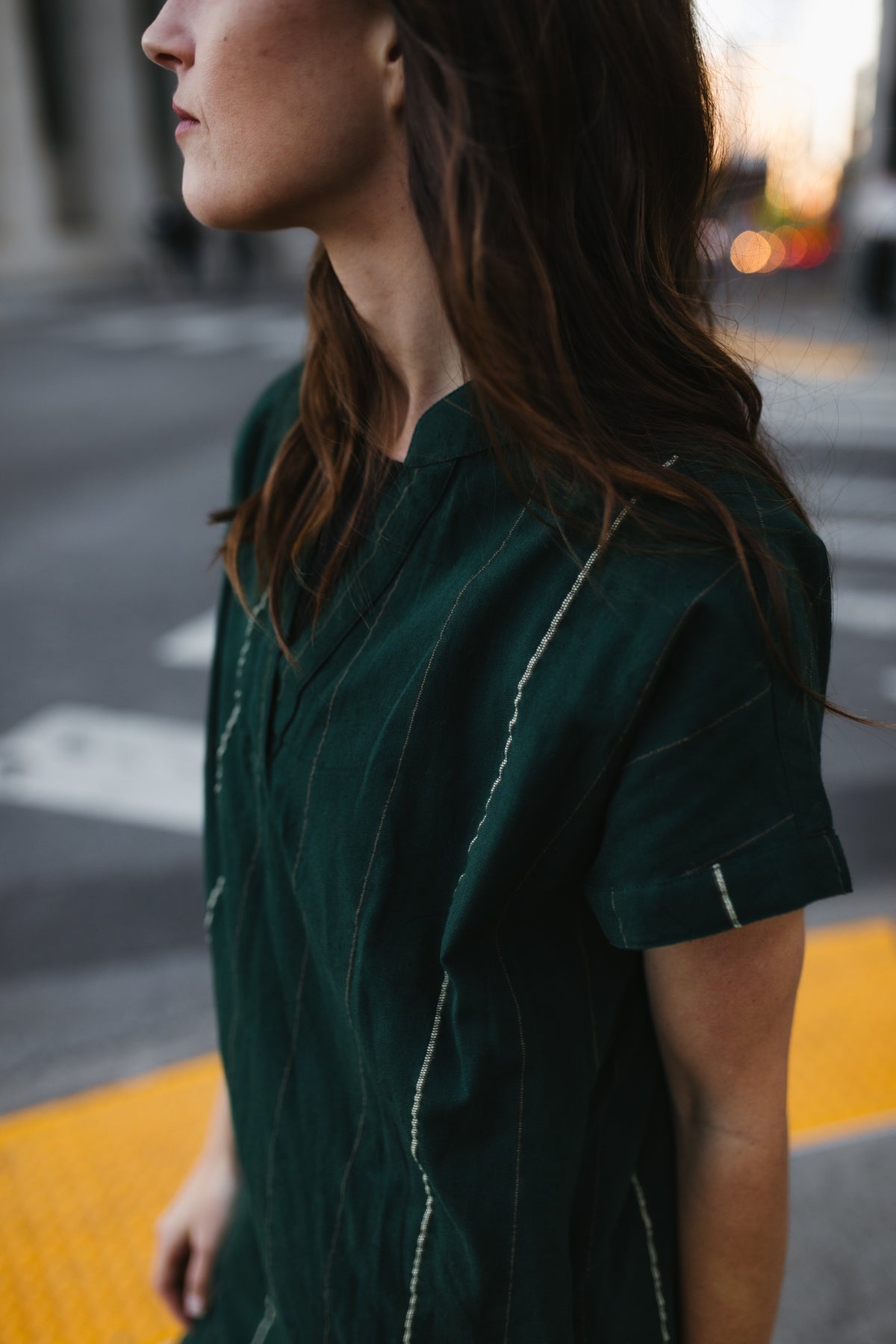 Paula Handwoven Cotton Tunic Dress in Dark Green Made to Order