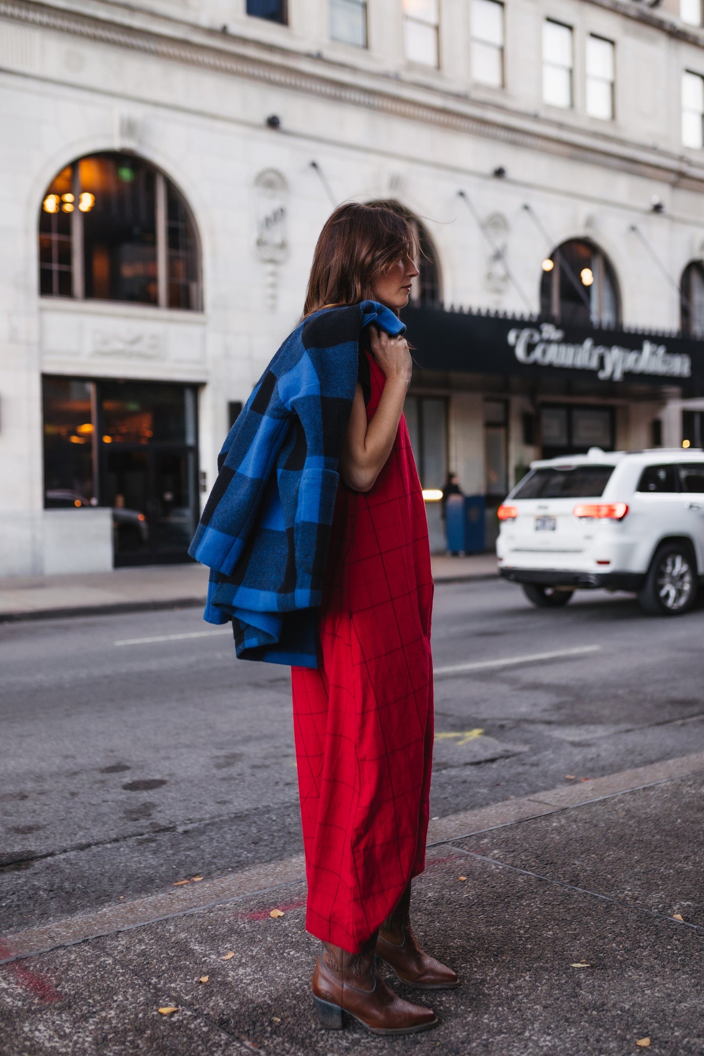 Portuguese Wool Pieper Coat in Cobalt and Black Plaid Made to Order