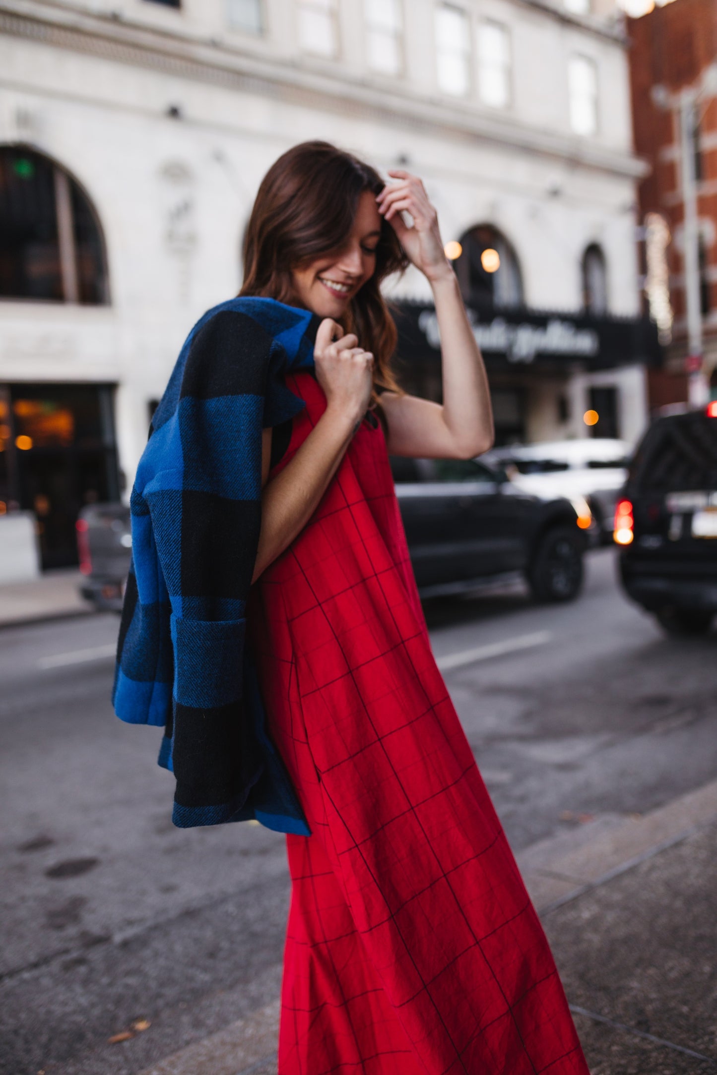 Portuguese Wool Pieper Coat in Cobalt and Black Plaid Made to Order