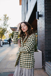 Portuguese Wool Pieper Coat in Teal Herringbone