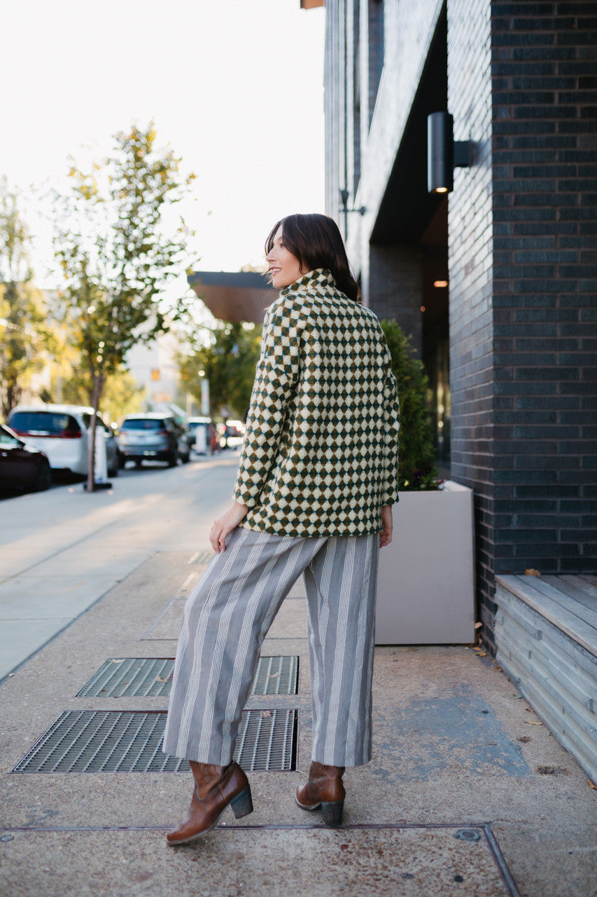 Portuguese Wool Pieper in Sage and Mustard Check - S and XXL Left